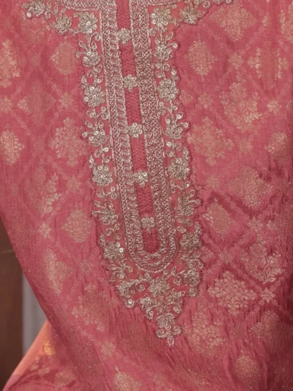 Peach Self Design Silk Blend Straight Kurta With Dupatta - Image 6