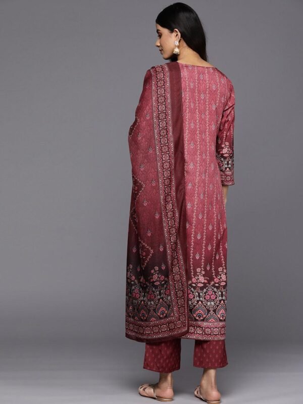 Maroon Printed Crepe Straight Kurta With Trousers & Dupatta - Image 2