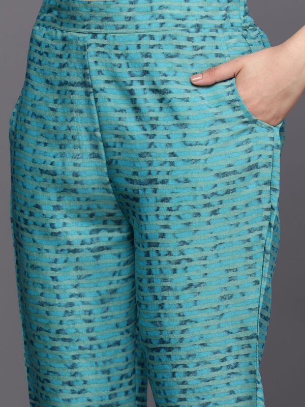 Teal Yoke Design Silk Blend Straight Kurta With Trousers & Dupatta - Image 2